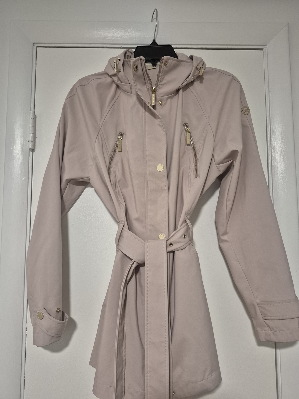 Women's Light Pink Hooded RAINCOAT with Belt